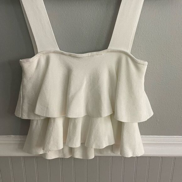Zara White Tiered Square Neck Cropped Shirt Size Medium - Picture 8 of 9